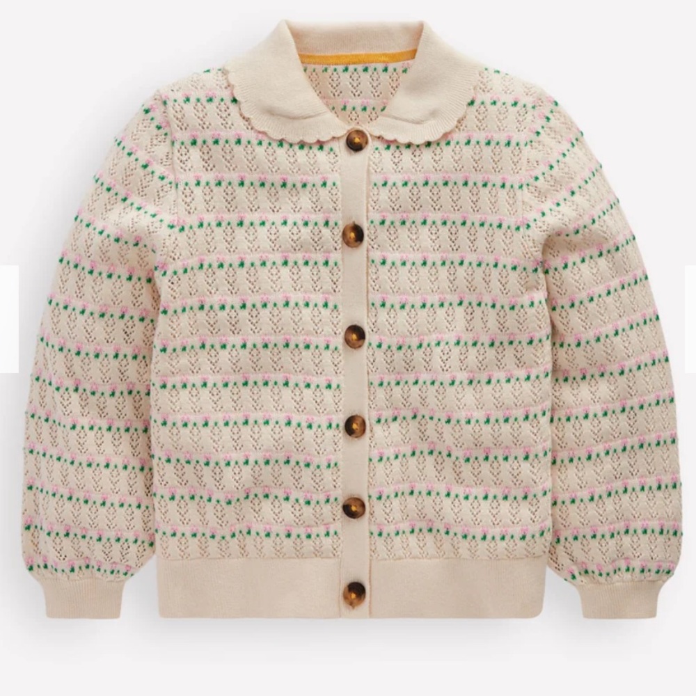 BODEN GIRLS Pointelle Collared Cardigan NWT Size 3-4yr